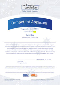 The EESS Conformity Certification Services Competent Applicant Certificate