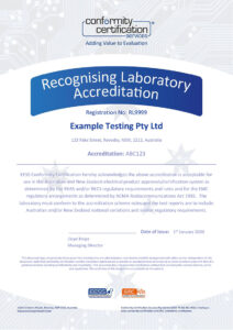 The EESS Conformity Certification Services Recognised Laboratory Certificate